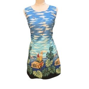 KYS Vintage Made in Hawaii Surf Print Shift Dress XL Hawaiian Cotton